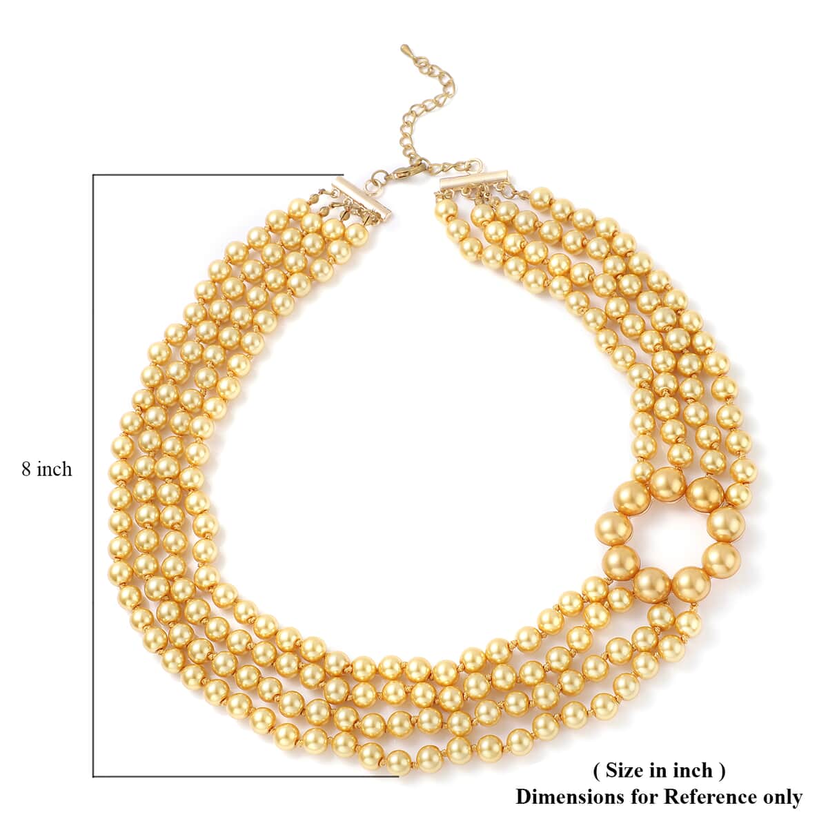 Simulated Golden Pearl and Simulated Pearl Multi Row Necklace with Charm 22-24 Inches in Goldtone image number 5