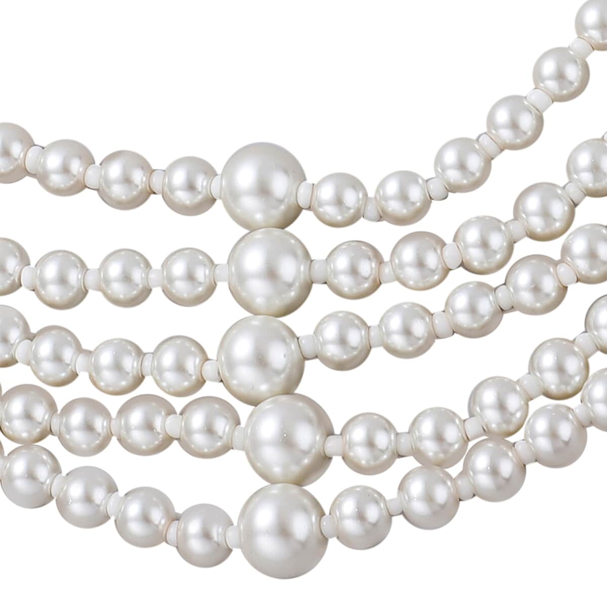 Simulated White Pearl and Simulated Pearl Multi Row Necklace with Charm 22-25 Inches in Silvertone image number 2
