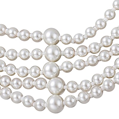 Simulated White Pearl and Simulated Pearl Multi Row Necklace with Charm 22-25 Inches in Silvertone