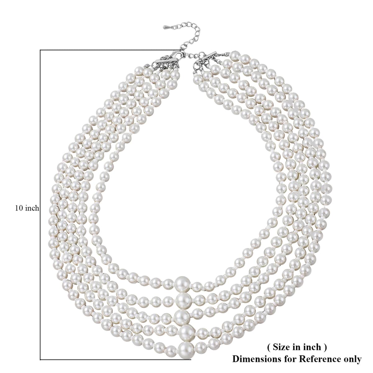 Simulated White Pearl and Simulated Pearl Multi Row Necklace with Charm 22-25 Inches in Silvertone image number 4