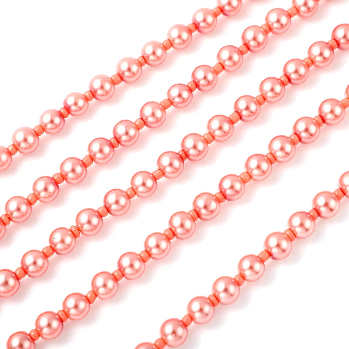 Simulated Peach Pearl Beaded Multi Row Necklace with Charm 22-25 Inches in Rosetone image number 3