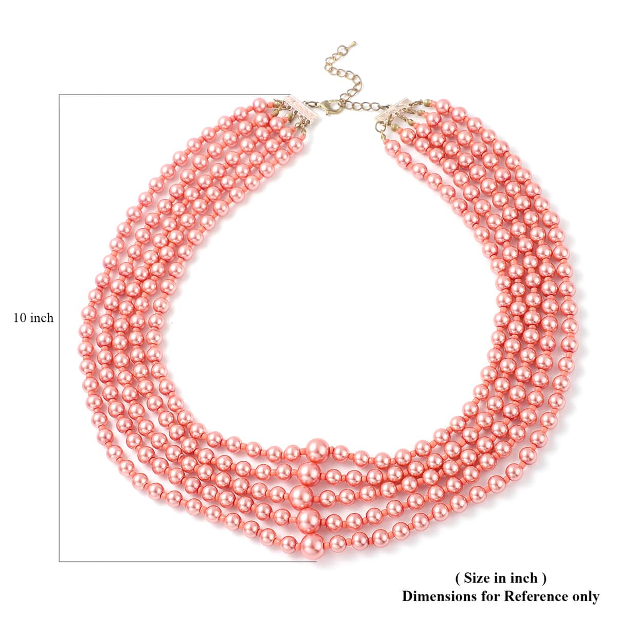 Simulated Peach Pearl Beaded Multi Row Necklace with Charm 22-25 Inches in Rosetone image number 6