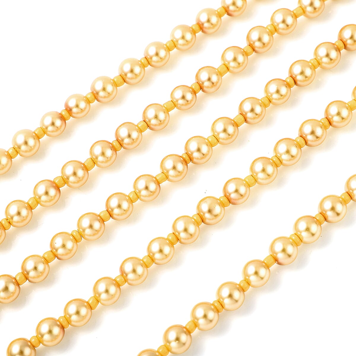 Simulated Golden Pearl Beaded Multi Row Necklace with Charm 22-25 Inches in Rosetone image number 3