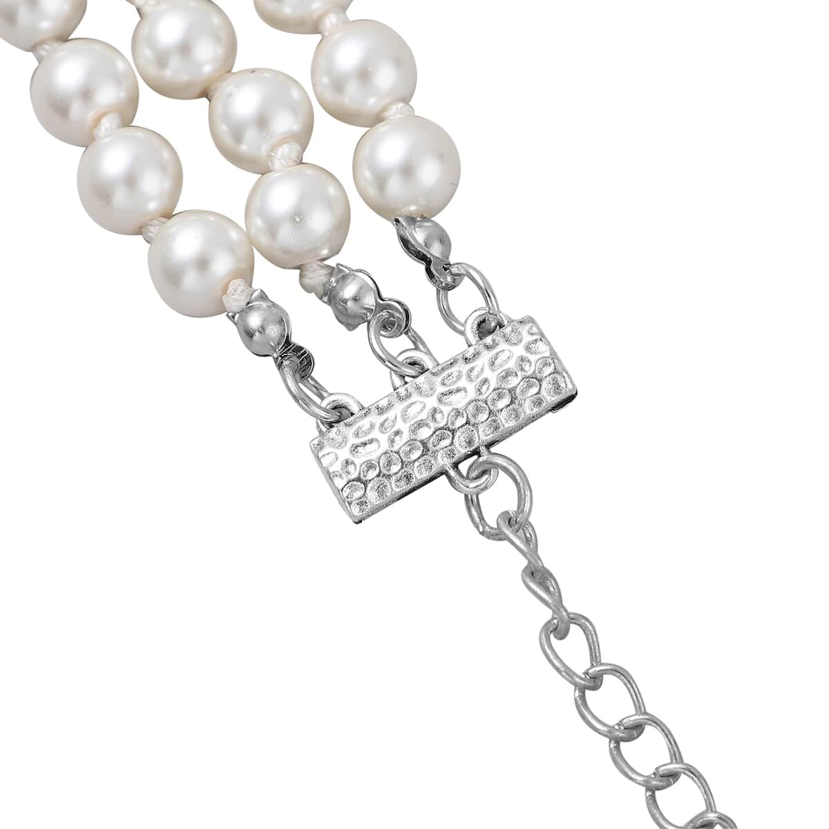 Simulated White Pearl and Multi Gemstone Triple Row Necklace 21.50-23.50 Inches in Silvertone image number 4