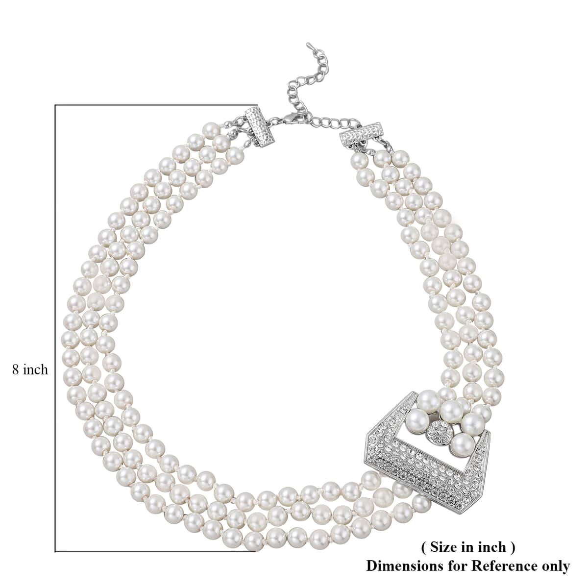 Simulated White Pearl and Multi Gemstone Triple Row Necklace 21.50-23.50 Inches in Silvertone image number 6