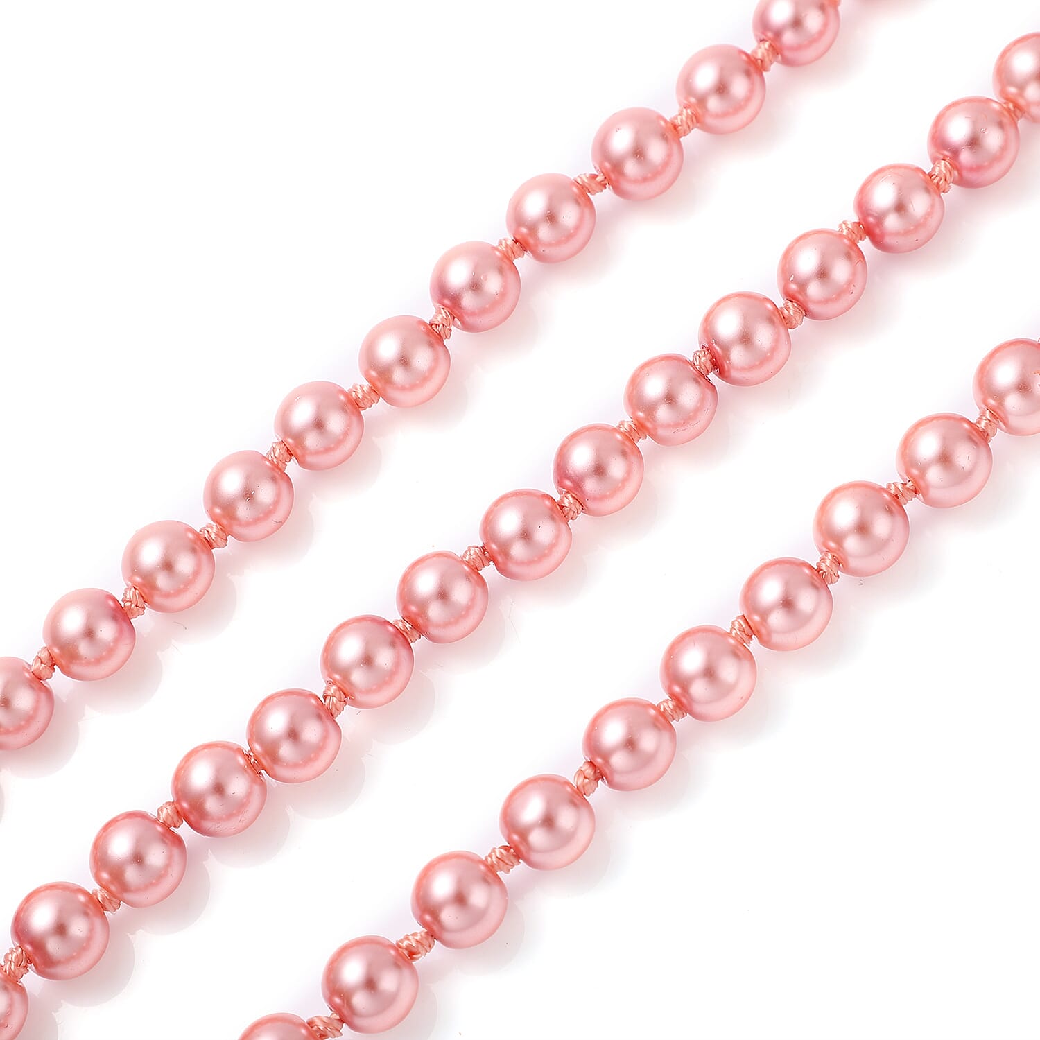 Simulated Peach Pearl and Multi Gemstone Triple Row Necklace 21.50-23.50 Inches in Silvertone