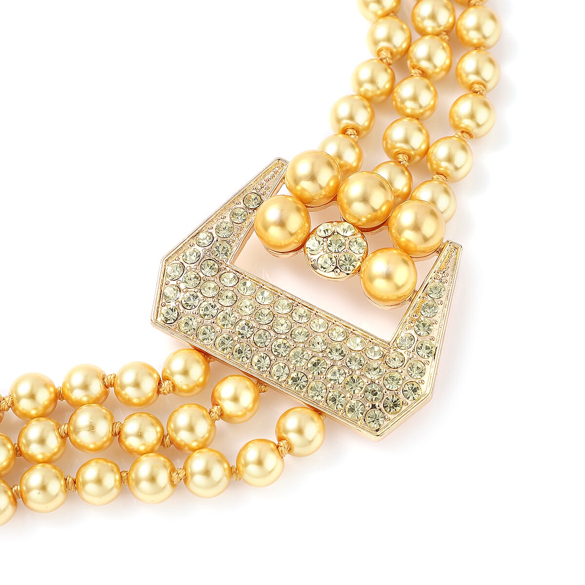 Simulated Golden Pearl and Multi Gemstone Triple Row Necklace 21.50-23.50 Inches in Goldtone image number 2