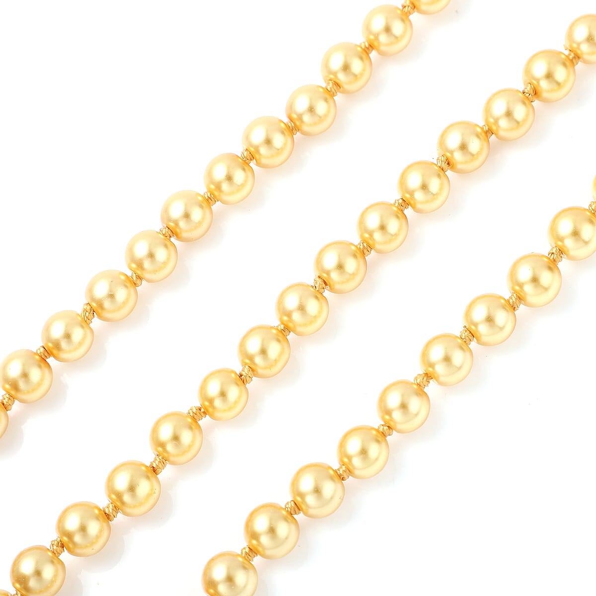 Simulated Golden Pearl and Multi Gemstone Triple Row Necklace 21.50-23.50 Inches in Goldtone image number 3