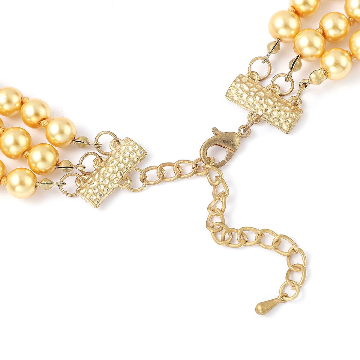 Simulated Golden Pearl and Multi Gemstone Triple Row Necklace 21.50-23.50 Inches in Goldtone image number 4
