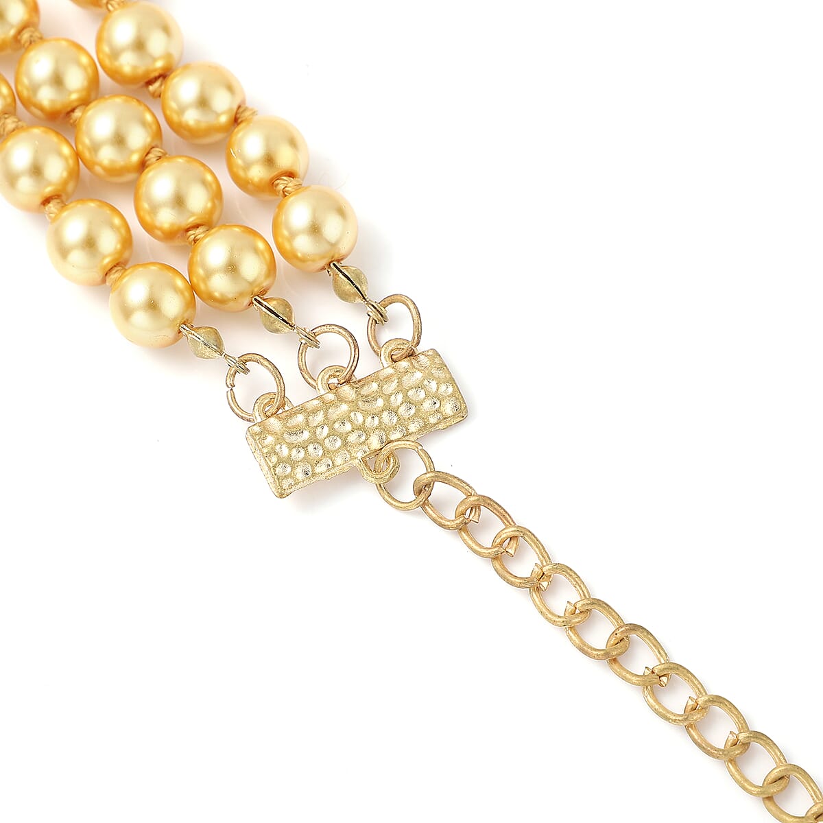 Simulated Golden Pearl and Multi Gemstone Triple Row Necklace 21.50-23.50 Inches in Goldtone image number 5
