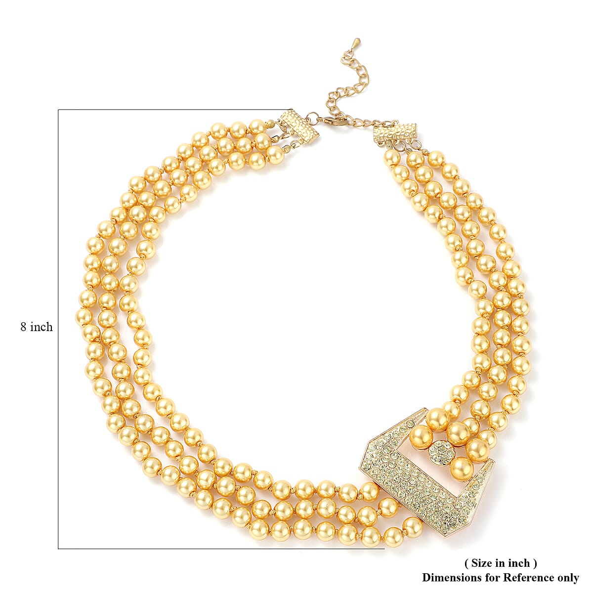 Simulated Golden Pearl and Multi Gemstone Triple Row Necklace 21.50-23.50 Inches in Goldtone image number 6