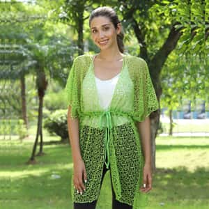 Jovie Lime Micro Lace Kimono with Drawstring Waist