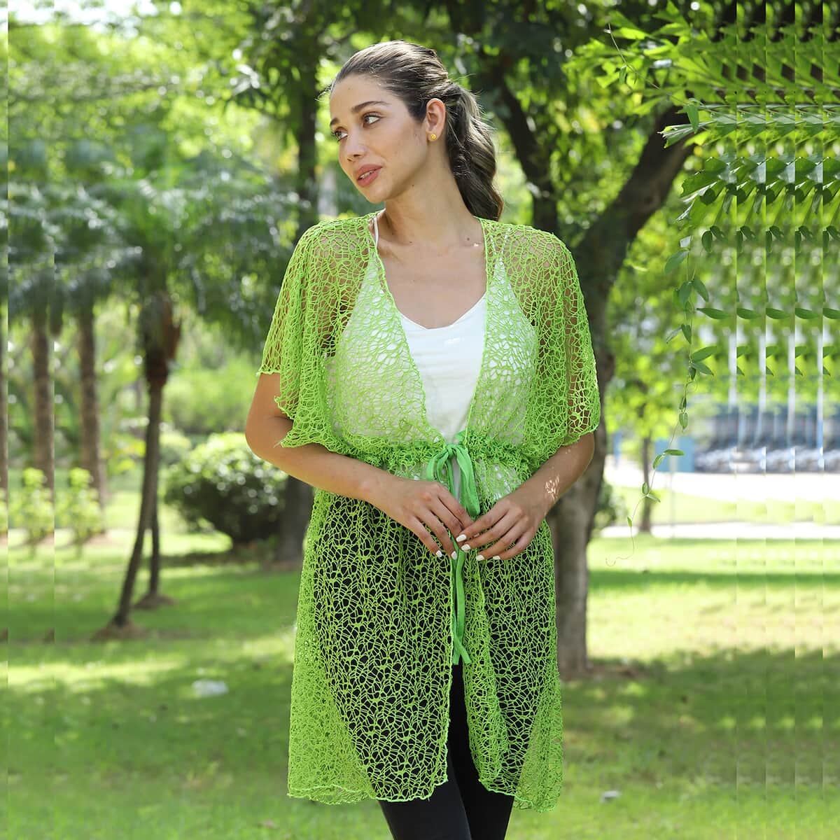 Jovie Lime Micro Lace Kimono with Drawstring Waist image number 2