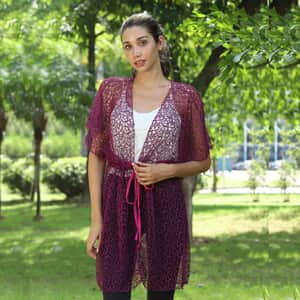 Jovie Plum Micro Lace Kimono with Drawstring Waist