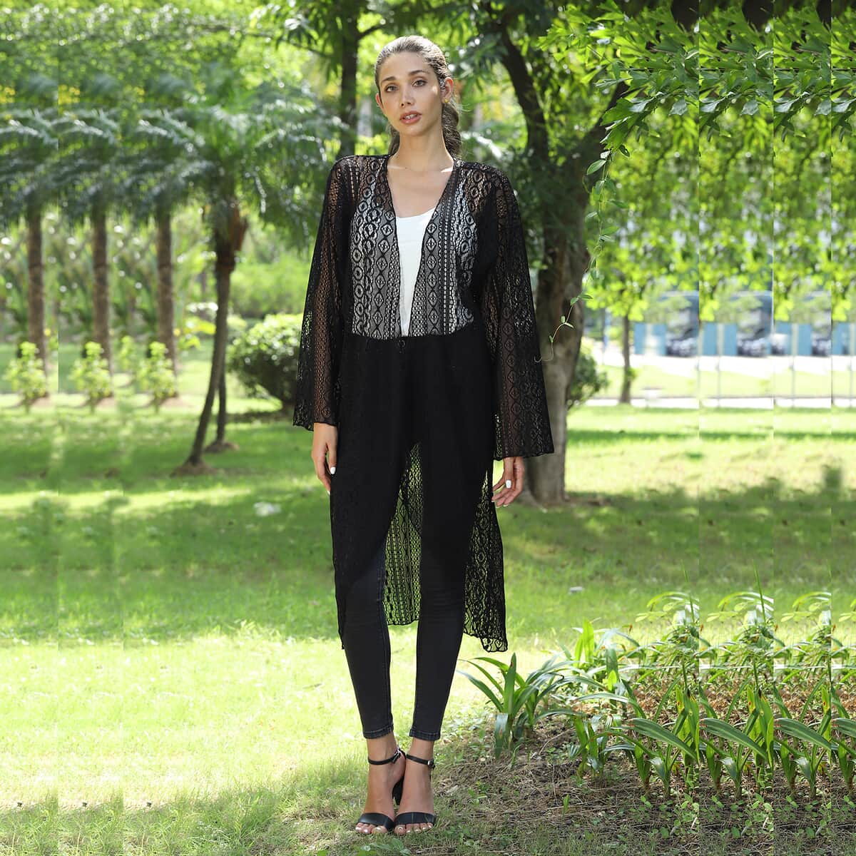 JOVIE Black Lace Long Sleeve Maxi Cardigan (45"x23"x18") image number 0