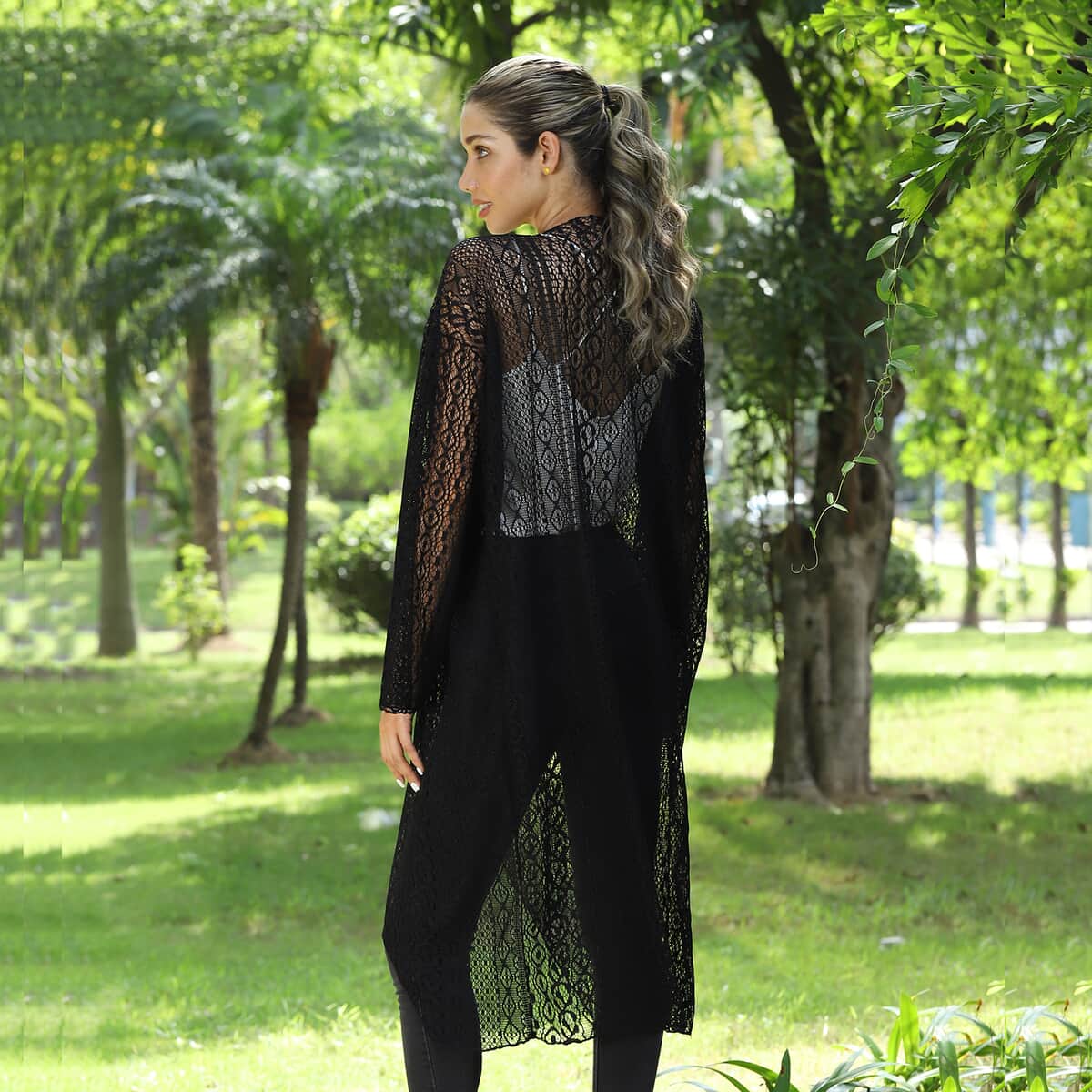 Jovie Black Lace Long Sleeve Maxi Cardigan image number 1