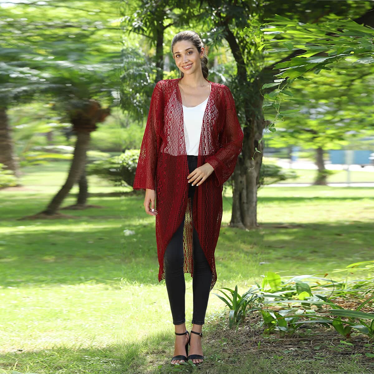 Jovie Burgundy Lace Long Sleeve Maxi Cardigan image number 0