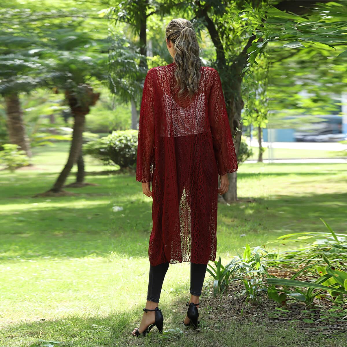 Jovie Burgundy Lace Long Sleeve Maxi Cardigan image number 1