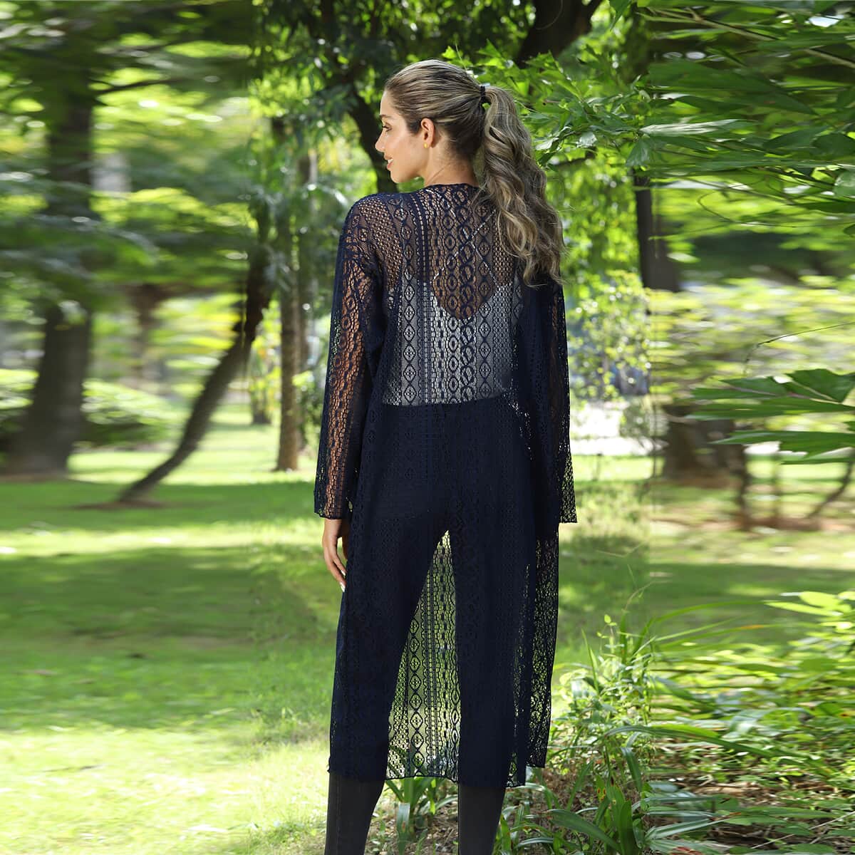 Jovie Navy Lace Long Sleeve Maxi Cardigan image number 1