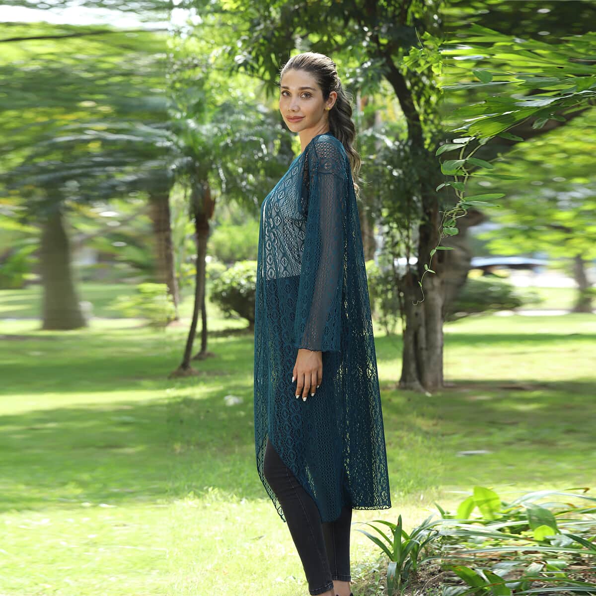 Jovie Turquoise Lace Long Sleeve Maxi Cardigan image number 2