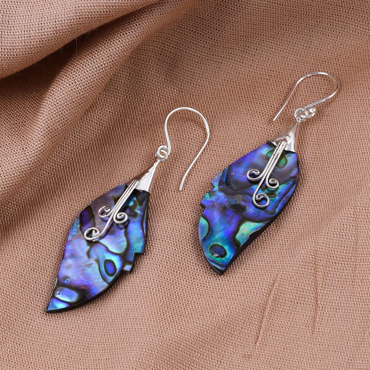 Abalone Shell Leaf Earrings in Sterling Silver