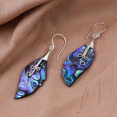 Abalone Shell Leaf Earrings in Sterling Silver
