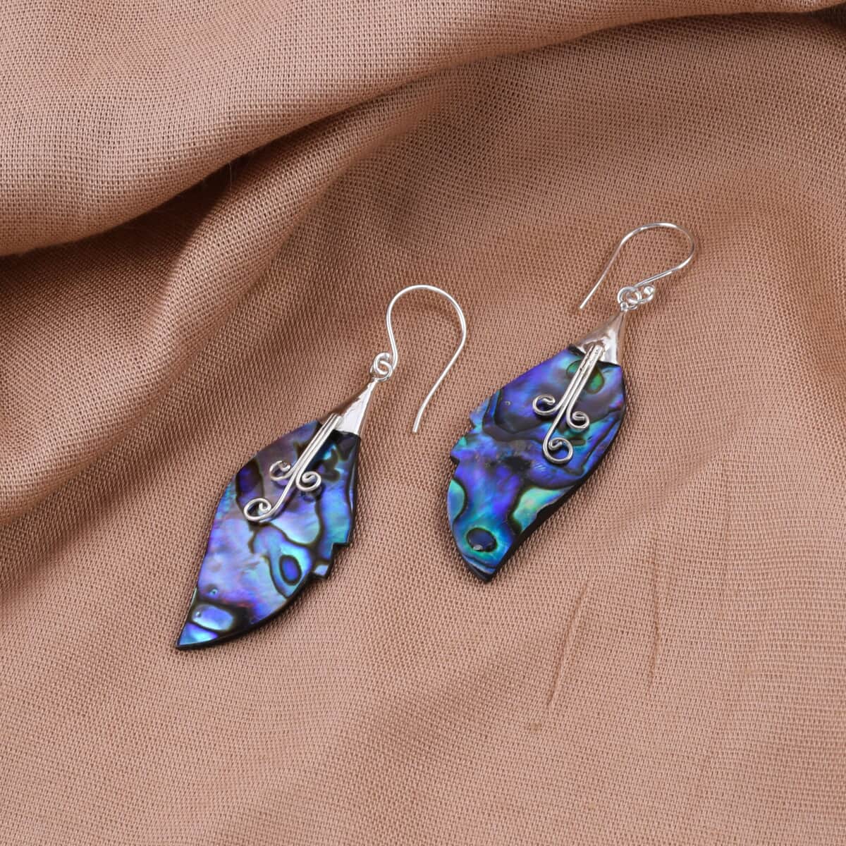 Abalone Shell Leaf Earrings in Sterling Silver image number 1