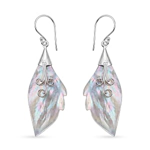 Mother Of Pearl Leaf Earrings in Sterling Silver