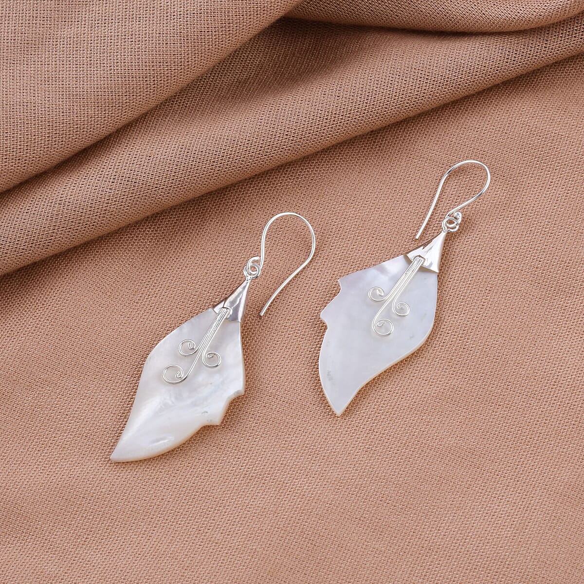 Mother Of Pearl Leaf Earrings in Sterling Silver image number 1
