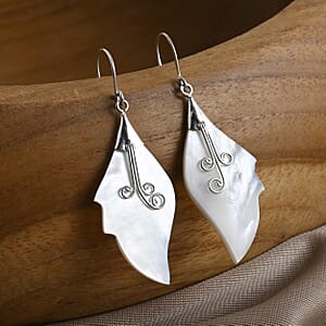 Mother Of Pearl Leaf Earrings in Sterling Silver