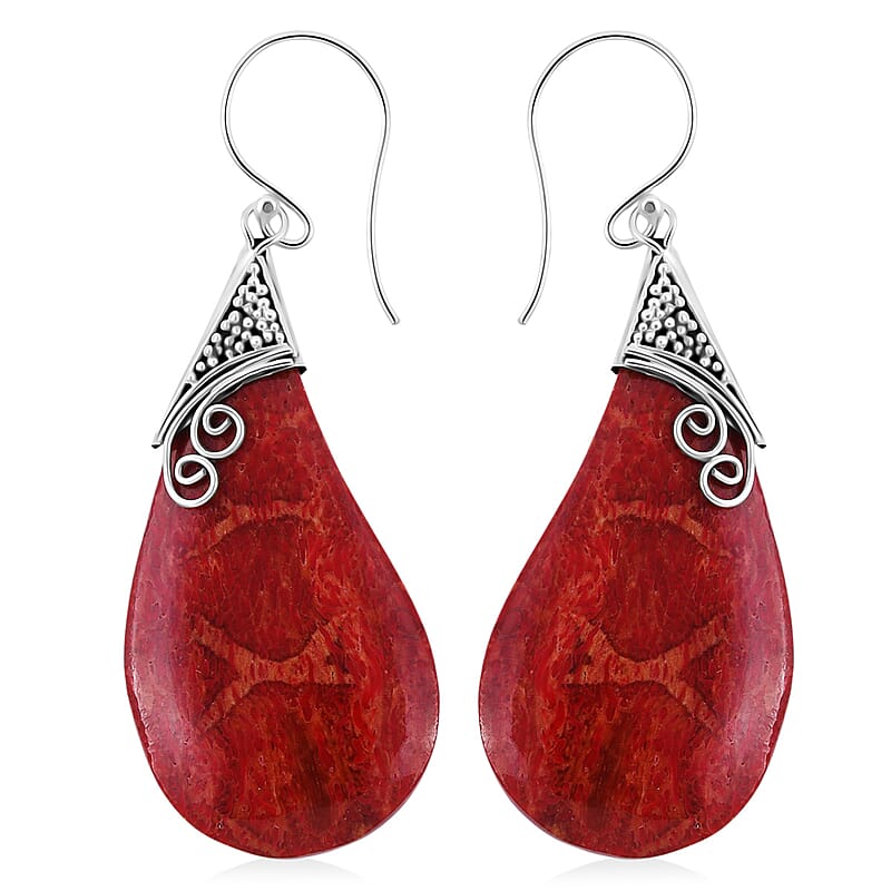 Sponge Coral Pear Dangle Earrings in Sterling Silver