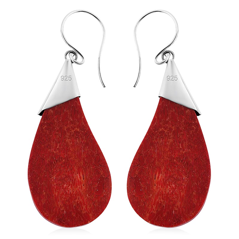 Sponge Coral Pear Dangle Earrings in Sterling Silver