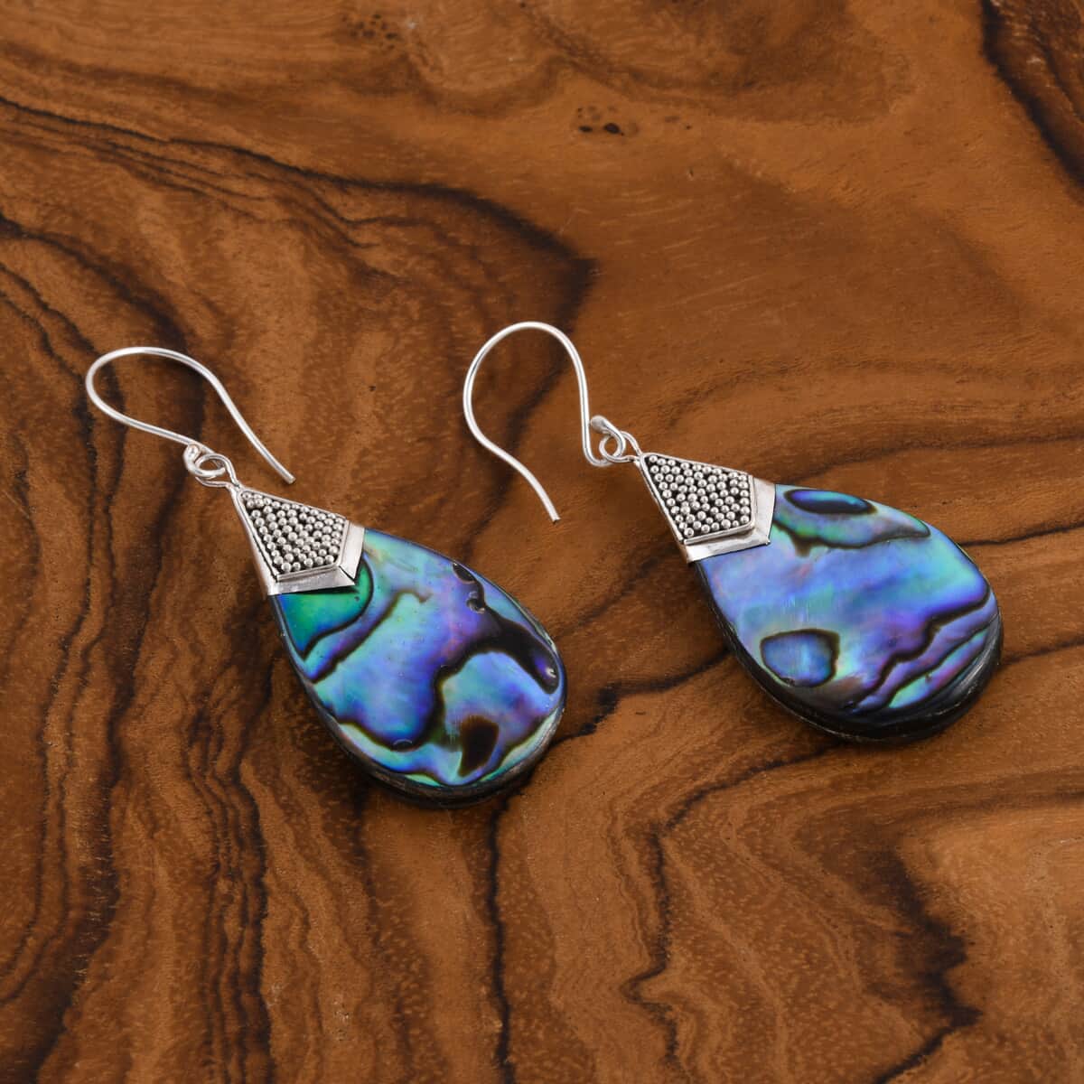 Abalone Shell Teardrop Earrings in Sterling Silver image number 1