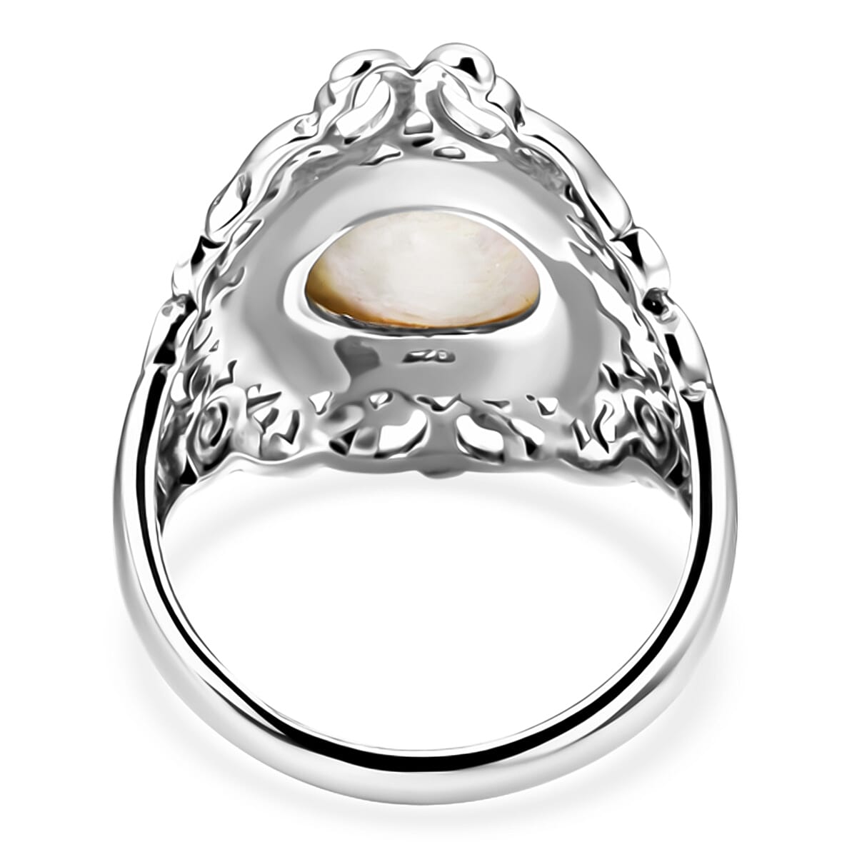 Bali Legacy White Mabe Pearl Floral Leaf and Peacock Ring in Sterling Silver (Size 11.0) 