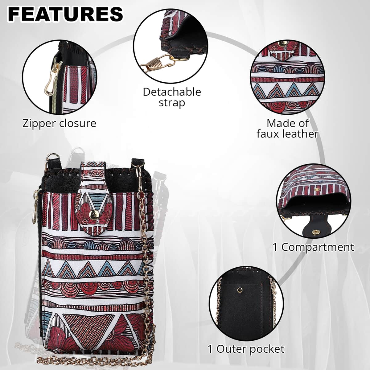 HongKong Closeout Stylish and Classic Southwest Pattern Cell Phone Bag with Chain Shoulder Strap -Multi Color image number 3