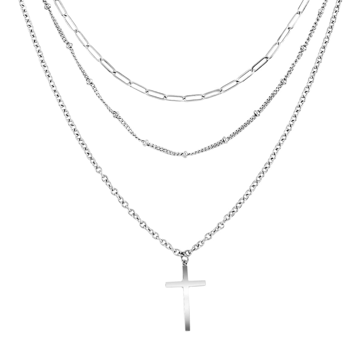 Set of 3 Multi Wear Cross Charm Pendant Necklace 16 Inches in Stainless Steel 13 Grams image number 1