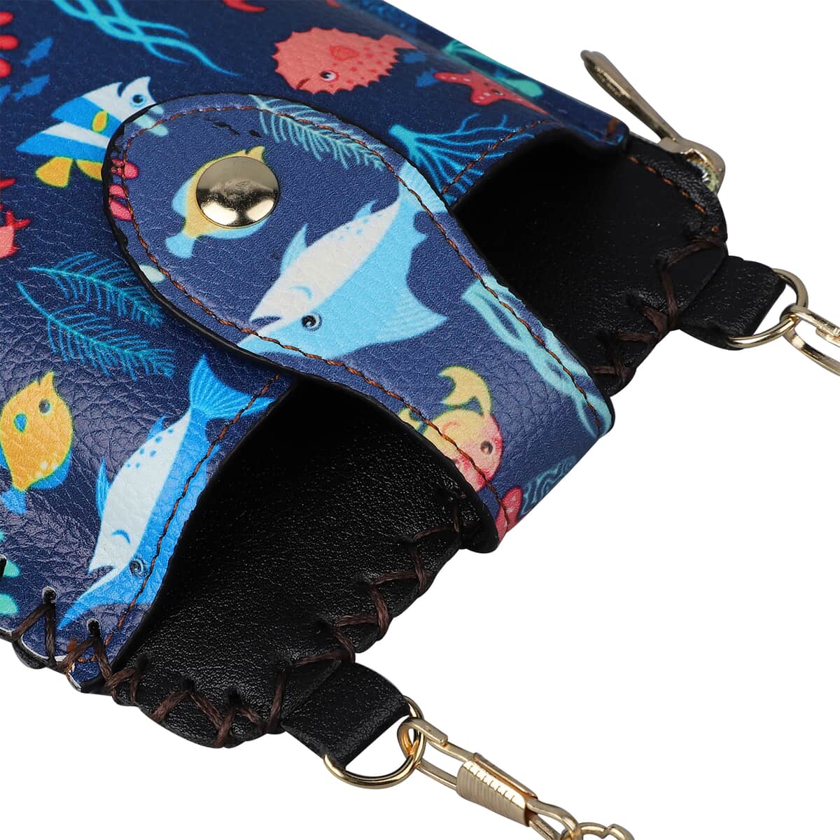 HongKong Closeout Stylish and Classic Sea Life Pattern Cell Phone Bag with Chain Shoulder Strap -Navy image number 5