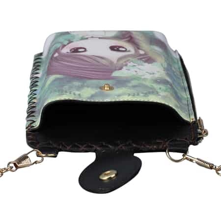 HongKong Closeout Stylish and Classic Little Girl Pattern Cell Phone Bag with Chain Shoulder Strap - Green image number 4
