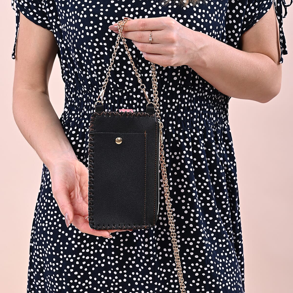 HongKong Closeout Stylish and Classic Cat Pattern Cell Phone Bag with Chain Shoulder Strap -Red image number 2