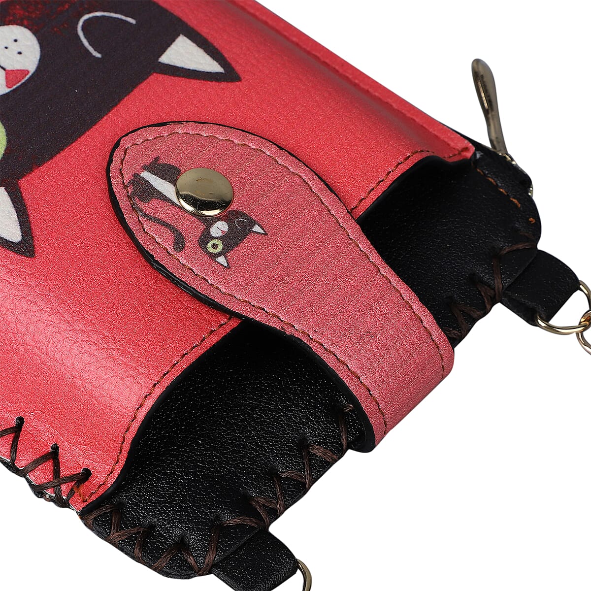 HongKong Closeout Stylish and Classic Cat Pattern Cell Phone Bag with Chain Shoulder Strap -Red image number 4
