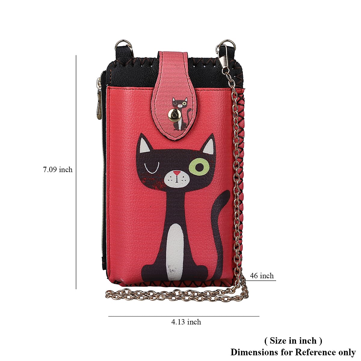 HongKong Closeout Stylish and Classic Cat Pattern Cell Phone Bag with Chain Shoulder Strap -Red image number 6
