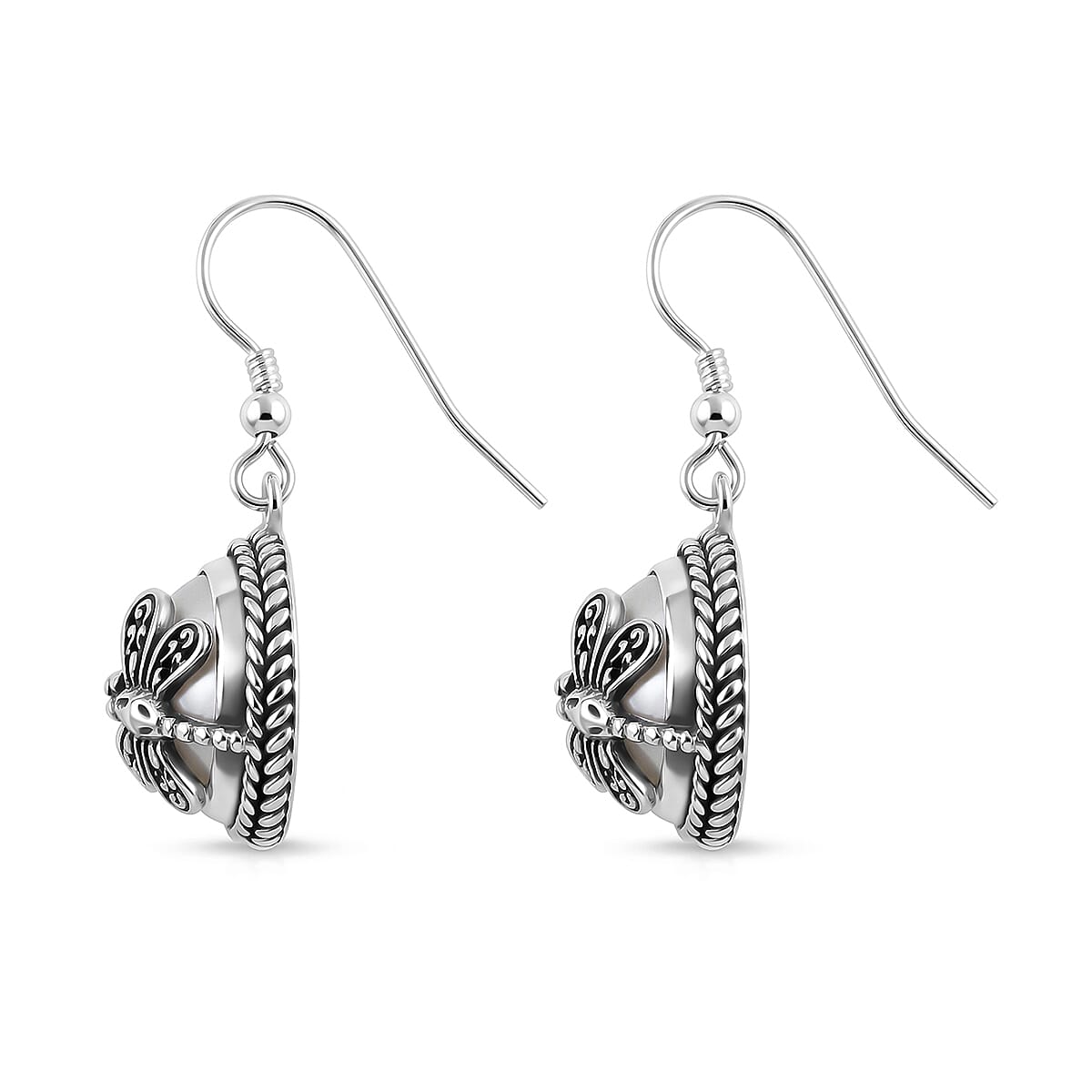 Bali Legacy White Mabe Pearl Dragonfly Earrings in Sterling Silver 7 Grams