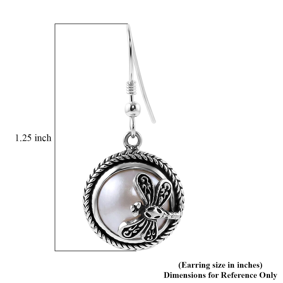 Bali Legacy White Mabe Pearl Dragonfly Earrings in Sterling Silver 7 Grams