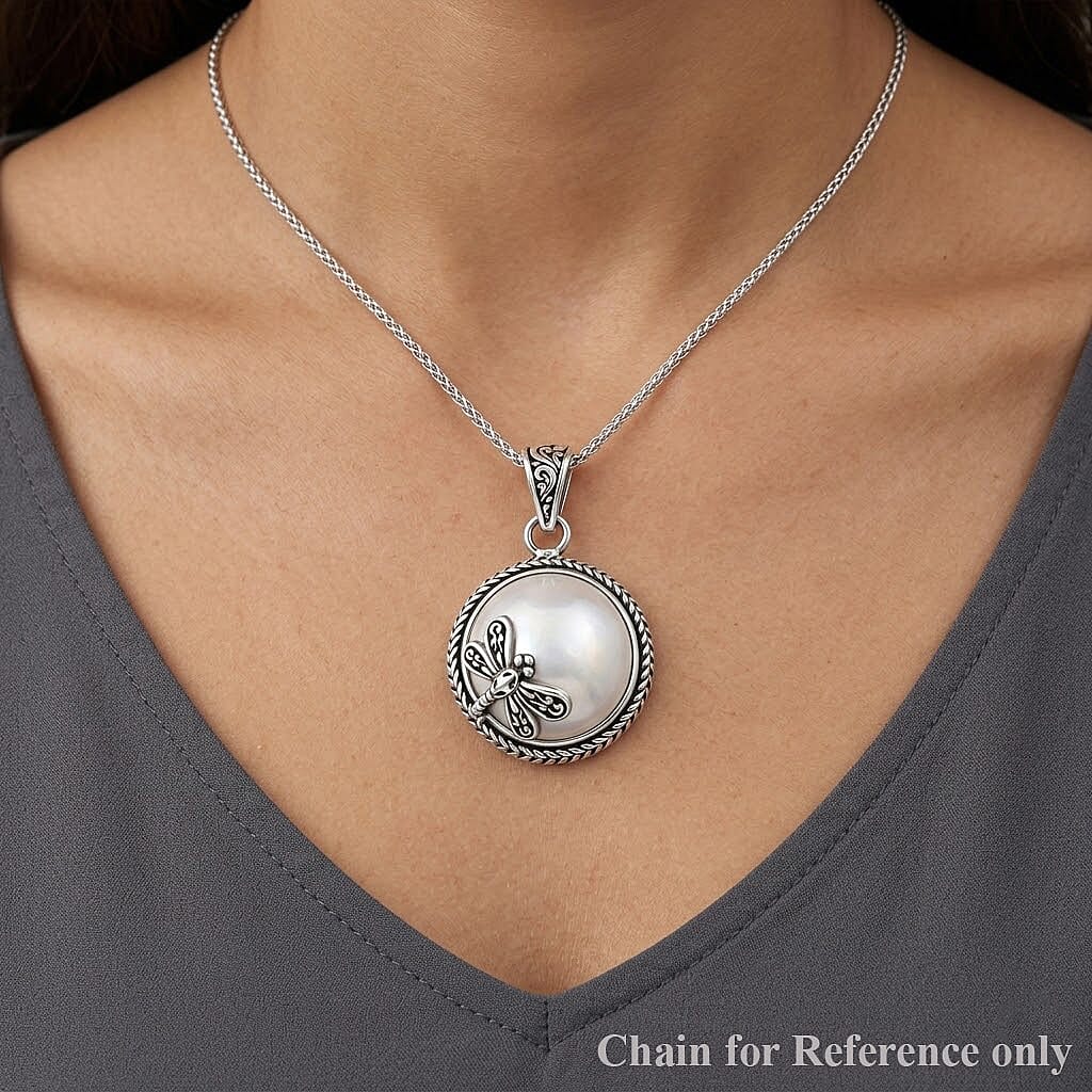 Bali Legacy White Mabe Pearl Dragonfly Pendant in Sterling Silver