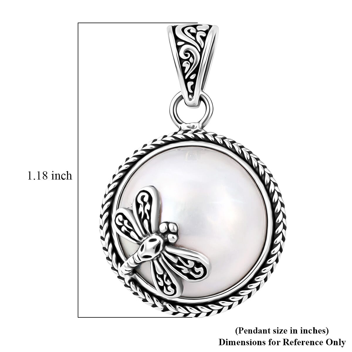 Bali Legacy White Mabe Pearl Dragonfly Pendant in Sterling Silver