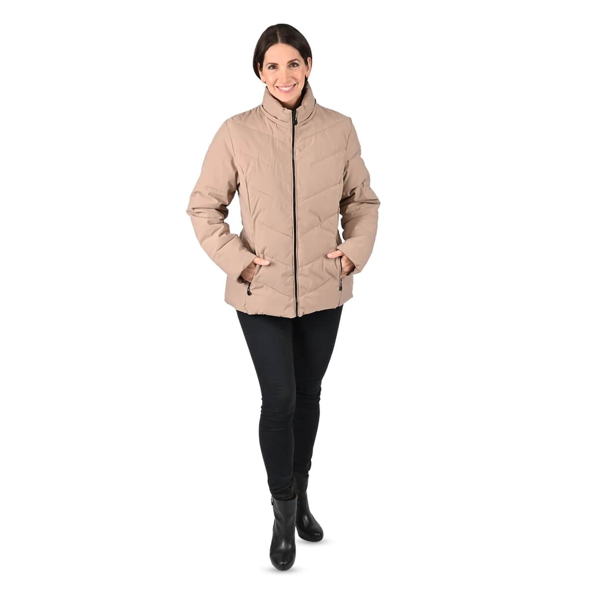 FTX Coffee Vegan Short Hooded Down Puffer Jacket for Women - (L) image number 3