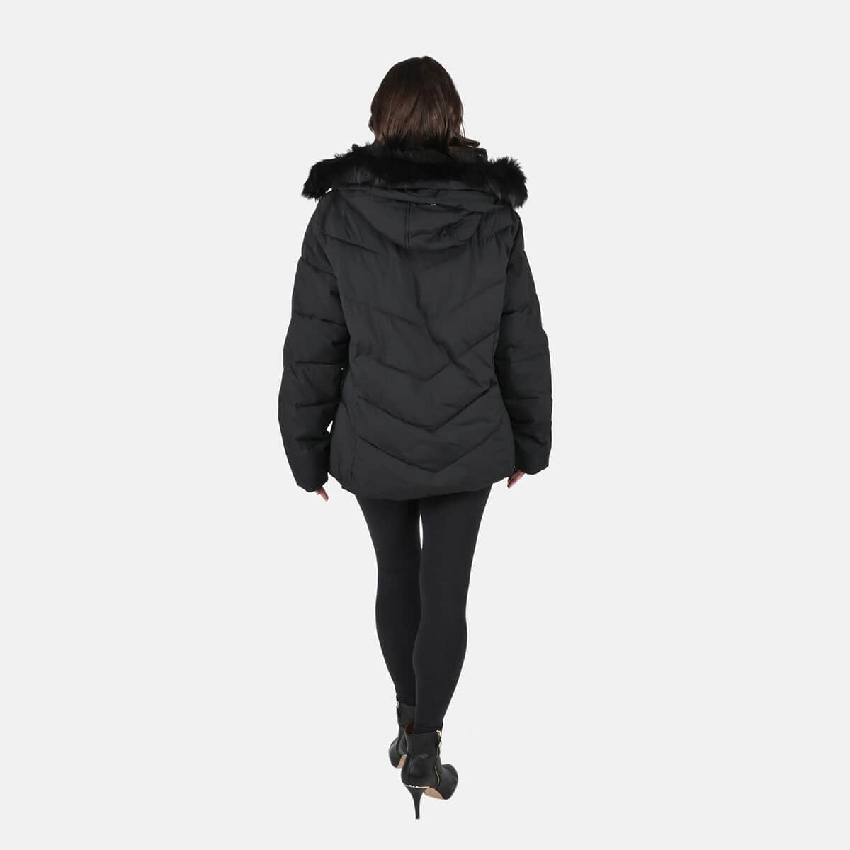 FTX Black Vegan Short Hooded Down Puffer Jacket for Women - (M) image number 1
