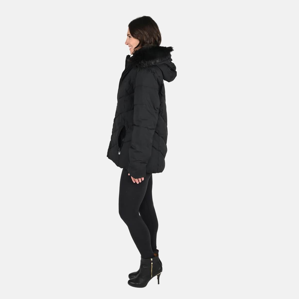 FTX Black Vegan Short Hooded Down Puffer Jacket for Women - (M) image number 2