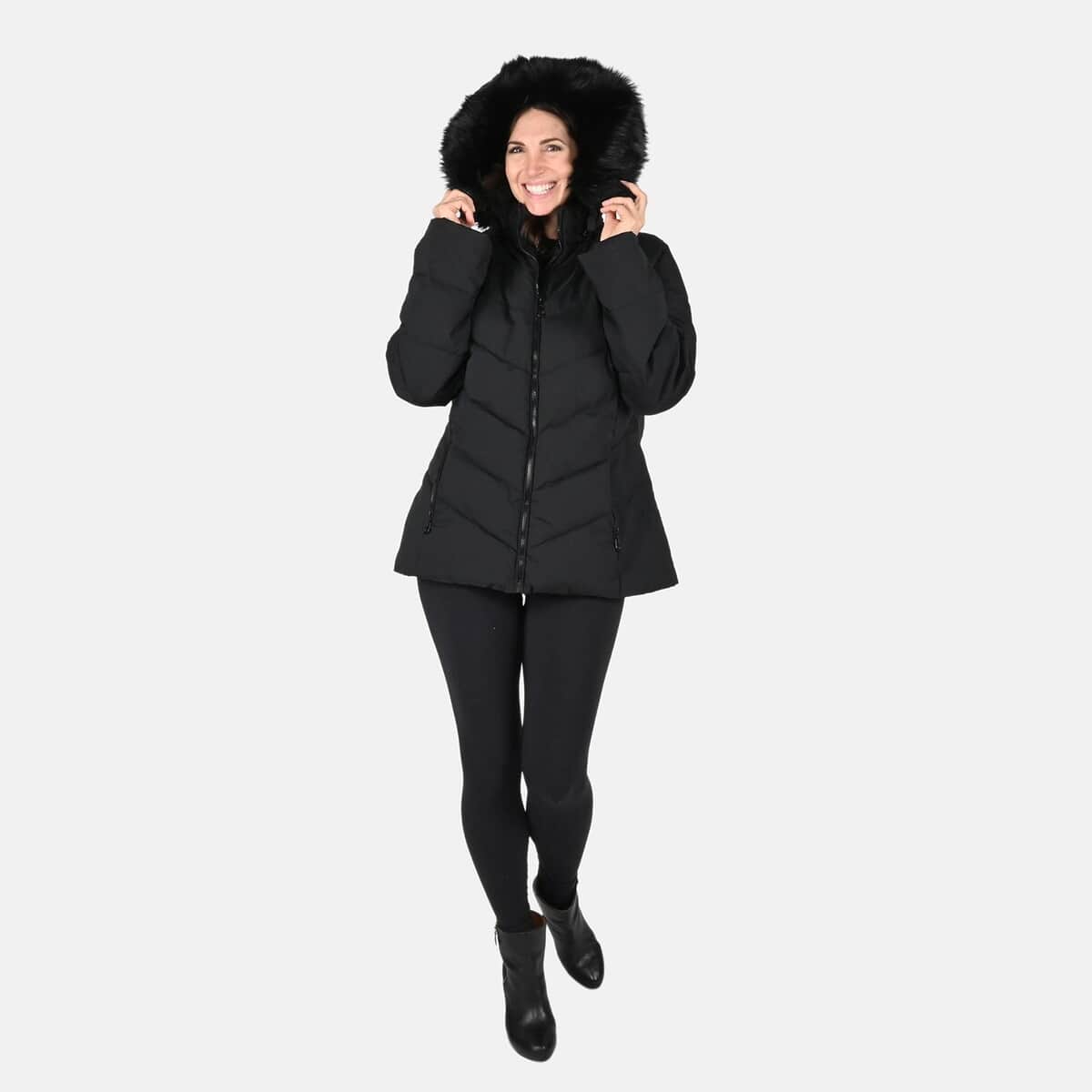 FTX Black Vegan Short Hooded Down Puffer Jacket for Women - (M) image number 3