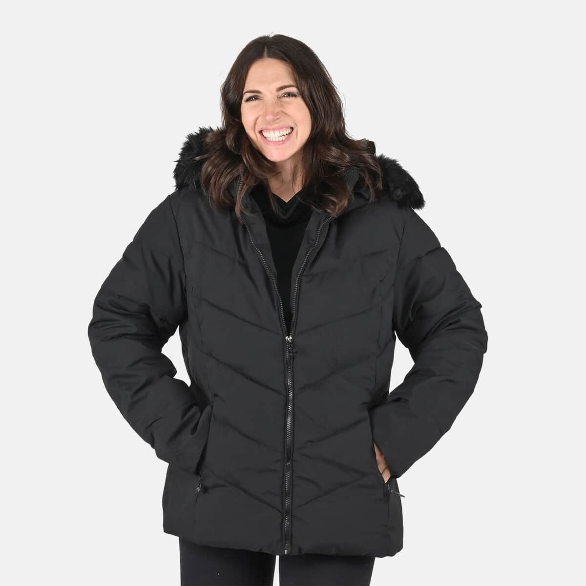 FTX Black Vegan Short Hooded Down Puffer Jacket for Women - (M) image number 4